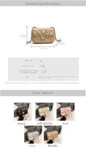 Tableau des tailles et options de couleurs pour le sac à bandoulière matelassé
