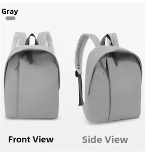 Front and side view of grey minimalist backpack with waterproof fabric and breathable straps
