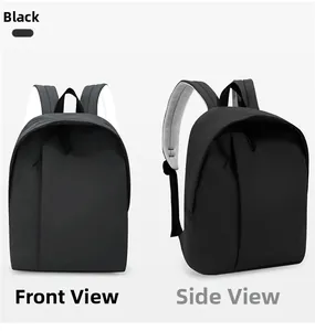 Dual view of black minimalist backpack showing front design and breathable mesh straps