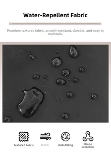 Detailed view of black waterproof fabric with water droplets and ripstop texture