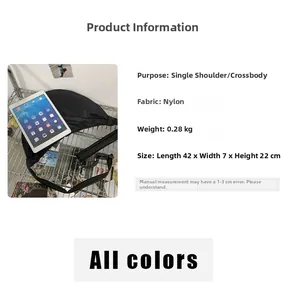 Detailed dimensions of the black nylon crescent bag with a size of 42x7x22cm and 0.28kg