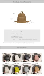 Detailed size chart and specifications for the PU leather backpack with size diagram