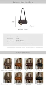 Detailed size chart and specifications for vintage cylinder PU shoulder bag for women
