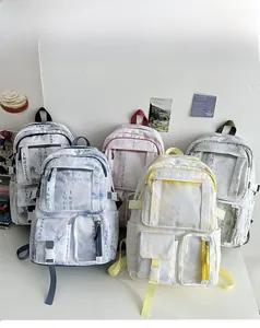 Detail of five aesthetic backpacks featuring traditional Chinese calligraphy art and pockets