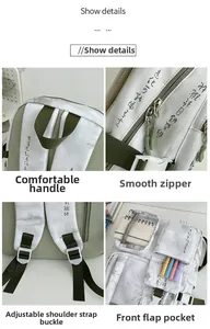Detail showing smooth metal zippers and padded handle of the green student backpack