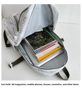 Detailed interior view of a white large-capacity backpack showing its spacious laptop compartment