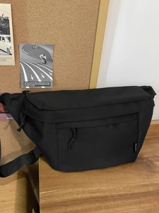 Large black nylon messenger bag for men, durable crossbody pack for daily commute and cycling