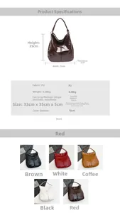 Tableau des tailles détaillé pour grand sac fourre-tout en cuir PU avec dimensions