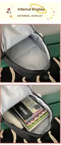 Internal view of black backpack showing spacious main compartment with multiple items