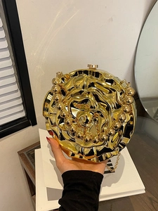 3D Rose Flower Evening Clutch Bag Metallic Acrylic Floral Crossbody Bag With Detachable Chain Shoulder Bag For Women Banquet