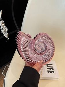 Women Nautilus Shape Acrylic Evening Bag Spiral Texture Metallic Clutch Fashion Party Banquet Crossbody Chain Bag
