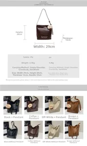 Detailed size specifications and color options for large PU leather tote bag and crossbody