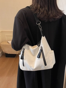 Damen Minimalistisch Leinwand Nylon Schultertasche Große Kapazität Umhängetasche Tote Handtasche Multi Tasche Lässig Pendler Achsel Tasche Kontrast Reißverschluss Mode
