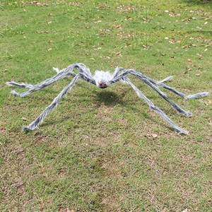Giant Halloween hairy spider decoration with red eyes for outdoor lawn and yard party setup