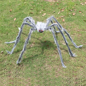 Giant Halloween Plush Spider Decoration Realistic Furry Spider With Bendable Legs Red Eyes For Outdoor Yard Bar Party Decor