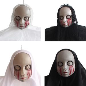 Spooky Halloween hanging ghost dolls with bloody tears and lace robes for party decor