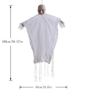 Detailed size chart showing 100cm height for white hanging Halloween ghost decoration