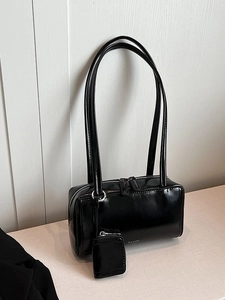 Borsa Sottobraccio in Pelle PU Minimalista Donna Tinta Unita Rettangolare Con Mini Bustina per Pendolarismo Quotidiano