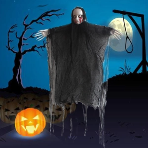 Hanging scary ghost with bleeding mask and white skull hands for Halloween party decor