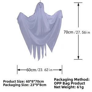 Halloween hanging white ghost decoration measuring 60x70cm with lightweight mesh fabric