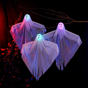 Halloween Hanging Glowing Ghost Decoration Spooky White Mesh Ghost With LED Lights For Haunted House Party Yard Props