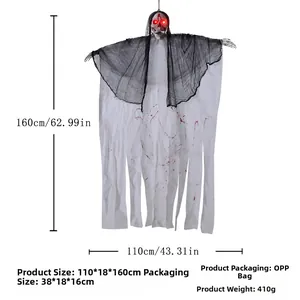 Détail d'un fantôme suspendu aux yeux rouges lumineux et robe ensanglantée (160 cm)