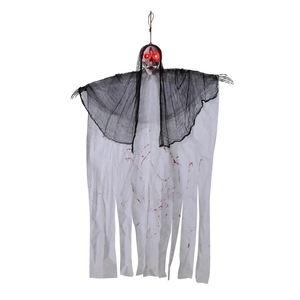 Squelette de fantôme d'Halloween avec yeux rouges lumineux et robe tachée de sang pour déco