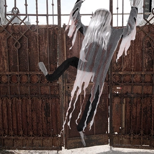 Halloween Climbing Ghost Hanging Decoration Horror Skeleton Props With Long White Hair For Haunted House Party Yard Decor