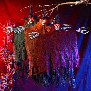 Halloween Hanging Witch Ghost Skeleton Decoration With LED Glowing Red Eyes For Haunted House Bar Party Yard Home Decor