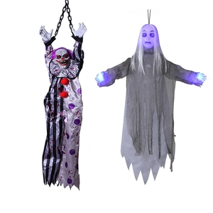 Κρεμαστά διακοσμητικά κλόουν και φάντασμα Halloween με φώτα LED και αλυσίδες για πάρτι