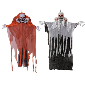Halloween Sound Activated Luminous Three Headed Skeleton Hanging Ghost Prop Horror Floating Ghost For Secret Room Party Decoration