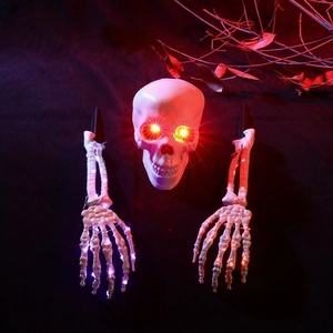 Halloween Squelette Lumineux Piquets Avec LED Boîtier Batterie Étanche Crâne Et Mains Extérieur Jardin Pelouse Décoration