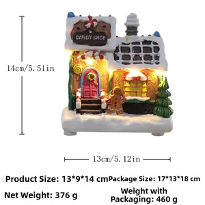Detailed candy shop gingerbread house with LED lights, 13x9x14cm and 376g weight