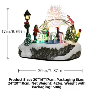 Glowing Christmas village house with musical tree, size 20x16x17cm and 426g weight