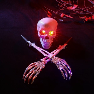 Crâne d'Halloween lumineux et mains de squelette avec LED pour décor de jardin