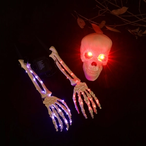 Crâne d'Halloween et mains de squelette lumineux avec 9 modes LED pour le jardin