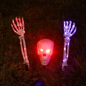 Squelette d'Halloween avec crâne et bras lumineux à LED colorées pour décor de jardin