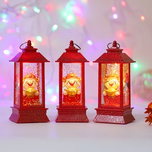 Three-piece LED Caishen wind lanterns with gold glitter and traditional festive red casing