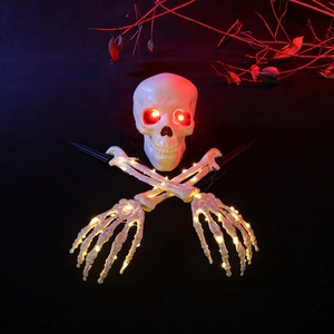 Crâne et mains de squelette d'Halloween avec lumières LED pour décoration de jardin