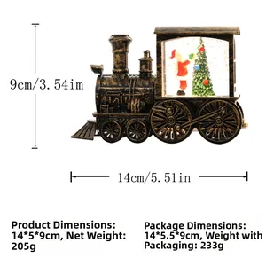 Vintage bronze train lantern ornament with Santa scene and detailed 14x5x9cm dimensions