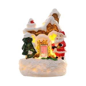 Luminous Christmas miniature house with LED warm light and Santa Claus decoration