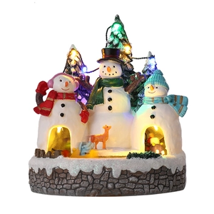 Christmas musical glowing resin house with cute snowmen and colorful LED lights décor