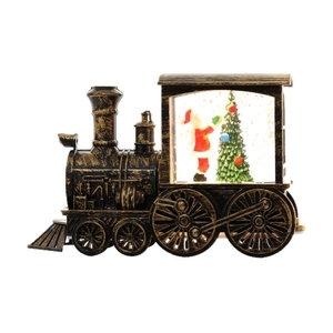 Vintage bronze Christmas train lantern decoration with Santa Claus and a festive tree