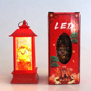 Red retro LED lantern with God of Wealth figure and festive red retail gift packaging