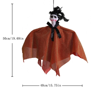 50cm Hangende Halloween Spookdecoratie in Glitter Oranje met Zwarte Veren Details