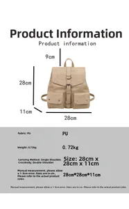 Spécifications détaillées des dimensions pour le sac à dos vintage en cuir PU marron