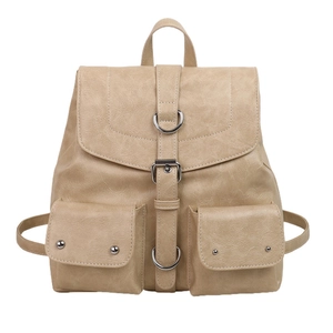 Sac à dos rétro en cuir PU haute capacité avec poches avant ornées de rivets