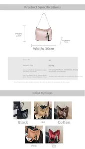 Detailed size specifications and color variants of the minimalist leather bucket tote bag
