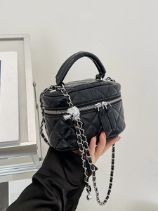 Sac à Maquillage Mini en Cuir PU Matelassé Losanges Avec Bandoulière Chaîne Métallique Double Fermeture Éclair Sac à Main Femme Cadeau