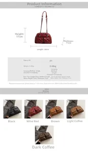 Detailed size chart and multi-color selection for quilted faux leather chain bags